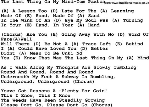 Country Music:The Last Thing On My Mind-Tom Paxton Lyrics and Chords