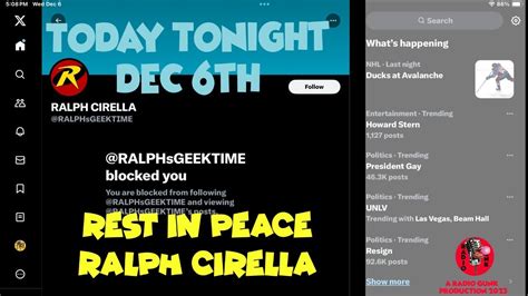 RG PODCAST - TT Dec 6th - RIP Ralph Cirella - 8:30pm | Radio Gunk