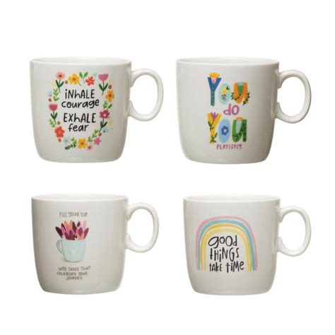 Storied Home 8 oz. Multi Color Stoneware Coffee Mugs with Motivational Sayings (Set of 4 ...
