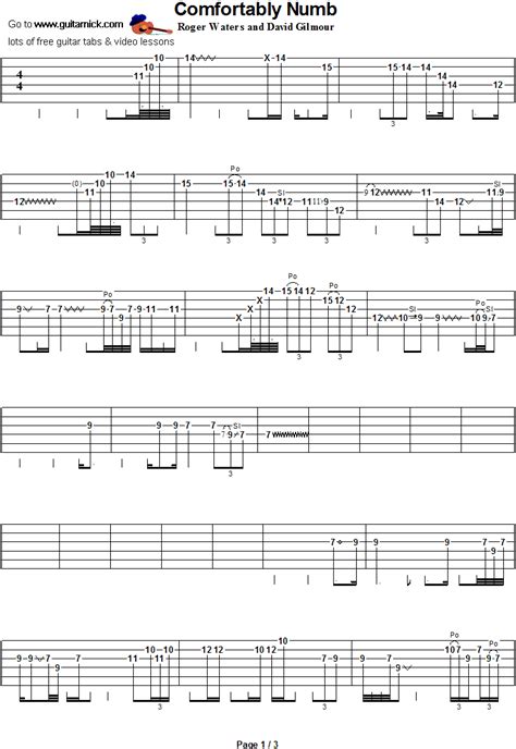 Comfortably Numb - guitar solo tab 1 | Guitar tabs, Guitar, Music theory guitar