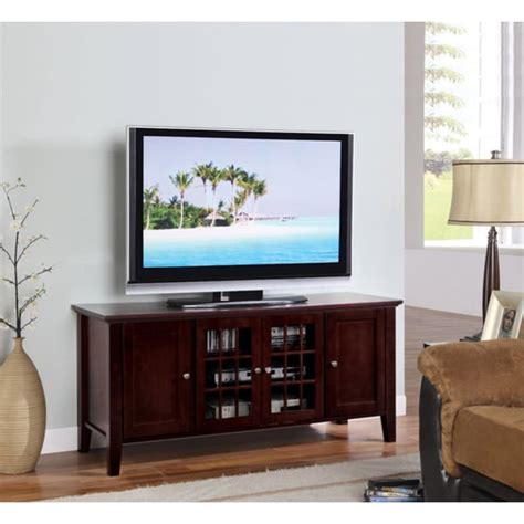 Shop K&B Dark Cherry Finish Wooden TV Stand - Free Shipping Today ...