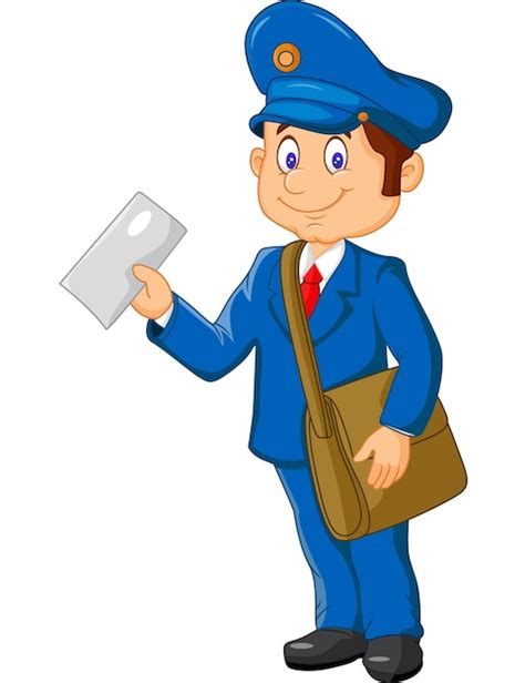 Premium Vector | Cartoon postman holding mail and bag