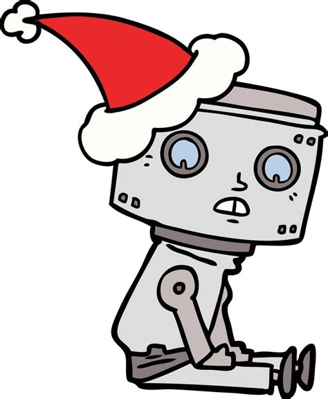 line drawing of a robot wearing santa hat 11681104 Vector Art at Vecteezy