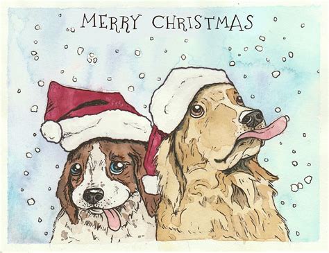 Dogs Santa Hats Snowflakes Painting by Katrina Davis - Fine Art America