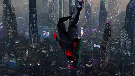Falling Upside Down Neon City Spider-man Into The Spider-verse Live Wallpaper - MoeWalls