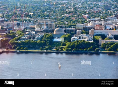 Massachusetts Institute of Technology (MIT) grounds aerial view. Research institute in Cambridge ...