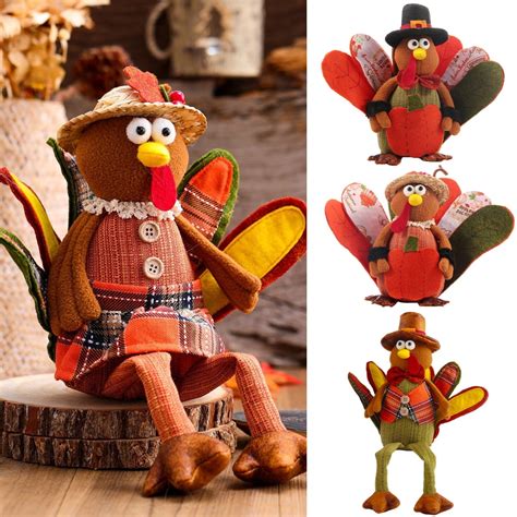 D-GROEE Thanksgiving Decorations Plush Stuffed Turkey Toys for Home, Fall Autumn Harvest ...