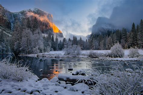 Fresh Snow in Yosemtie Valley at Sunrise, Valley View, Yosemite ...