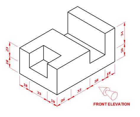 First angle hidden orthographic exercise 6