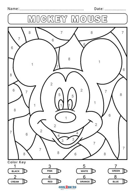 Mickey Mouse Color by Number Coloring Page - Free Printable Coloring Pages