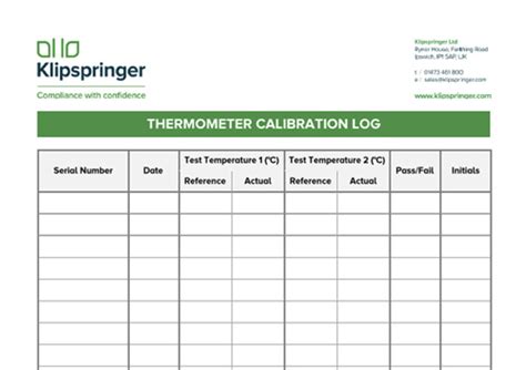 Thermometer Calibration Log Template - Klipspringer