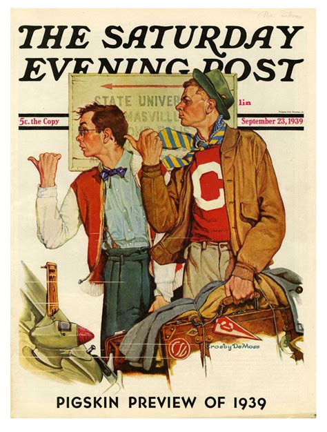 Pigskin Preview, Crosby DeMoss, Sept. 23, 1939 | Saturday evening post covers, Saturday evening ...