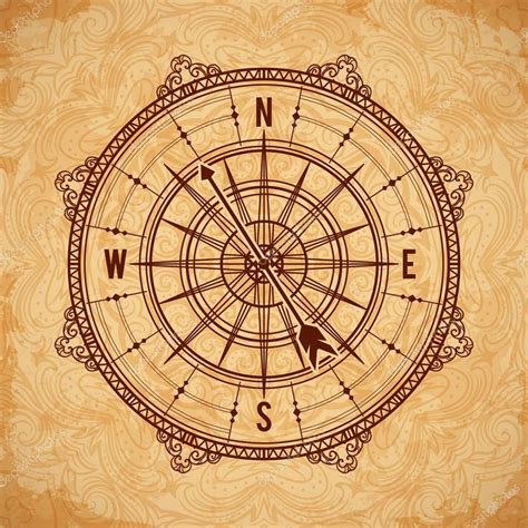 Vintage compass on aged paper background. Hand drawn vector illustration. — Stock Vector ...