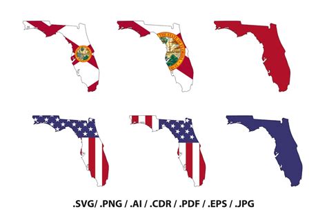 Florida State Map With Flag, Outline, Florida Flag, State Decor, Svg ...