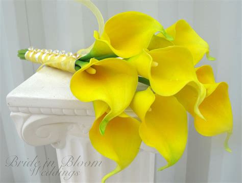 Calla lily Wedding bouquet yellow real touch Bridal bouquet