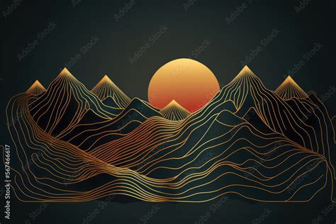 Mountain line art background, luxury gold wallpaper design for cover ...