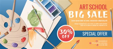 Banner design template for art school, studio, course, class, education. Back to school sale ...