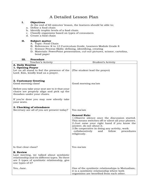 A Detailed Lesson Plan- food chain dona