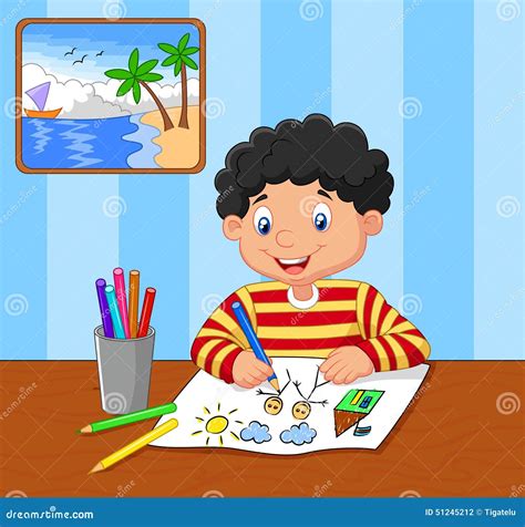 Cartoon Little Boy Studying In The Room | CartoonDealer.com #168279771