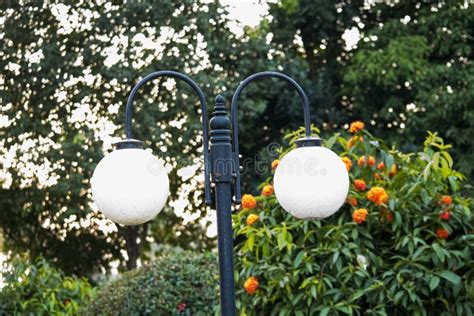 A Park Lamp, these Lights are Lit in the Night for Safety. Stock Image ...