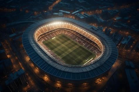 Premium AI Image | Aerial view of soccer stadium or football field in night time