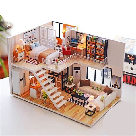 DIY casa de madera Miniaturas con muebles de bricolaje casa miniatura casa de muñecas juguete ...