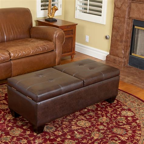 Munford Double Opening Chocolate Brown Leather Storage Ottoman ...