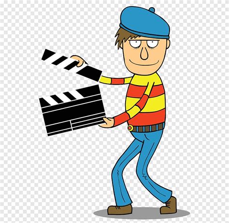 Film director Cartoon Illustration, Cartoon man holding log card, comics, people png | PNGEgg