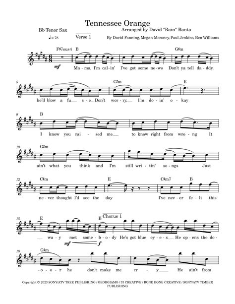 Tennessee Orange (arr. David "Rain" Banta) by Megan Moroney Sheet Music ...