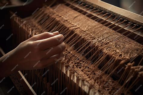 Premium AI Image | A hand weaving on a weaving loom