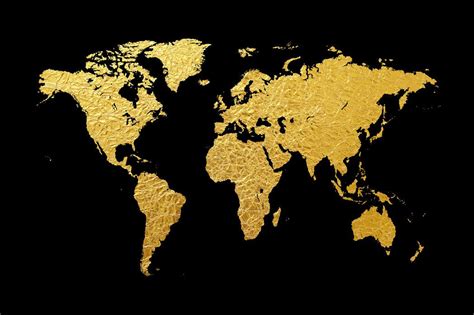 Gold World Map with Black Background – fototapet av høy kvalitet og med ...