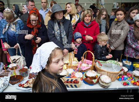 London UK. Saturday 19th April 2014. Easter celebration gathering of women at the Russian ...