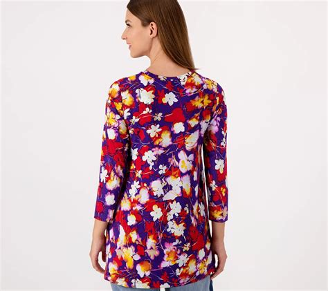 LOGO by Lori Goldstein Rayon 230 Printed 3/4 Sleeve Top - QVC.com