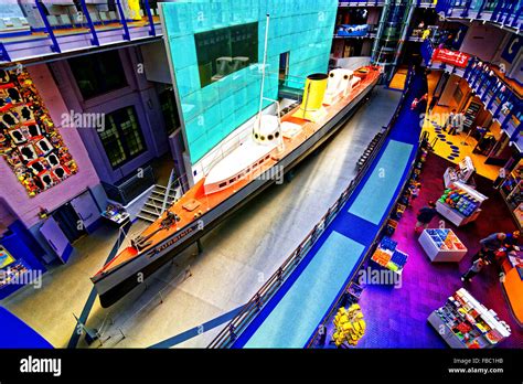 Slimline Turbinia steam turbine ship at Newcastle Discovery Museum Stock Photo - Alamy