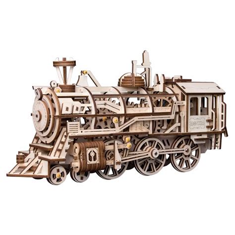 Robotime 3D Puzzle DIY Movement Assembled Wooden Jointed Locomotive Model for Children Teenage ...