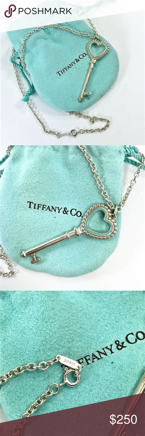 Tiffany & Co Beaded Blue Heart Silver Key Necklace | Silver key necklace, Heart key pendant ...