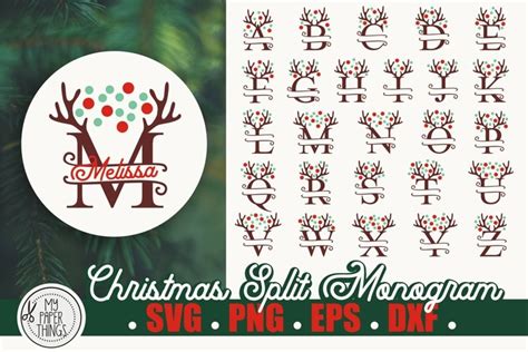 Christmas Split Monogram SVG Alphabet, Reindeer SVG