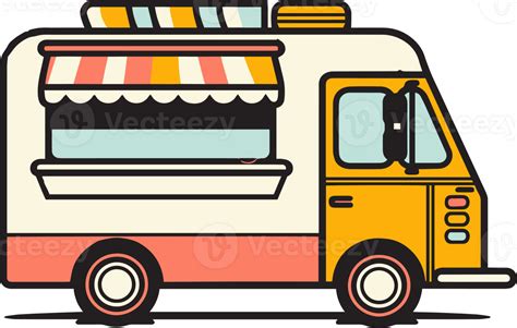 Hand Drawn vintage Food Truck logo in flat line art style 24787254 PNG