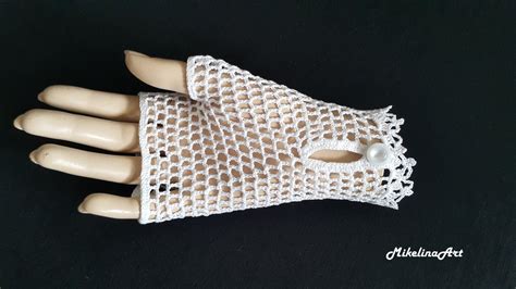 Crochet Mittens Fingerless Gloveswhite 100% Mercerized - Etsy