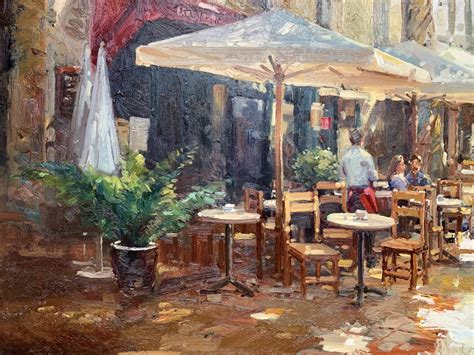 Parisian Street Cafe Scene Oil on Canvas Painting - Classic Imports & Design