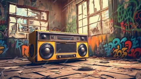 Premium AI Image | 1980s retro boombox in graffiticovered room