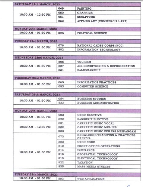 CBSE 12th Date Sheet 2025 ~Class 12 Exam Time Table PDF Download