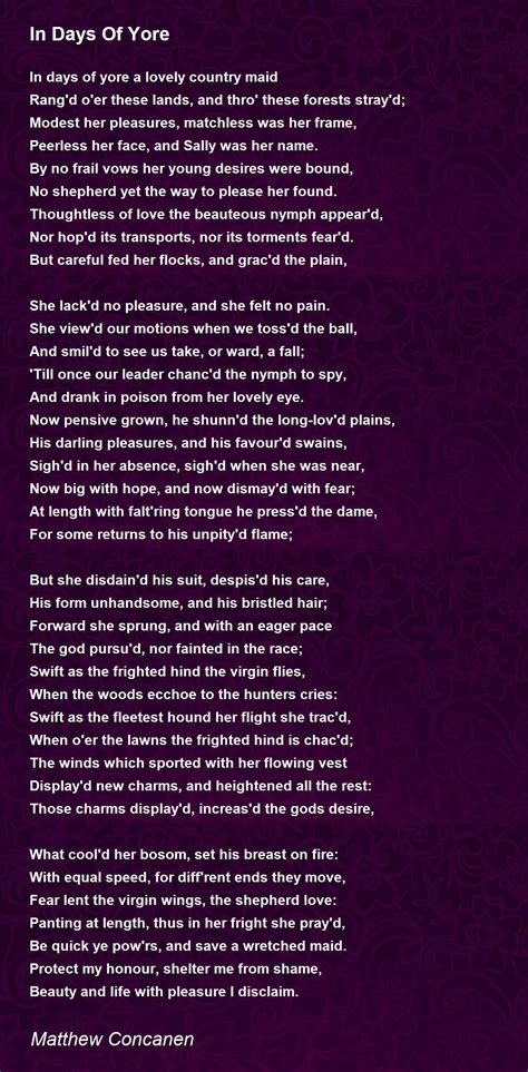 In Days Of Yore by Matthew Concanen - In Days Of Yore Poem