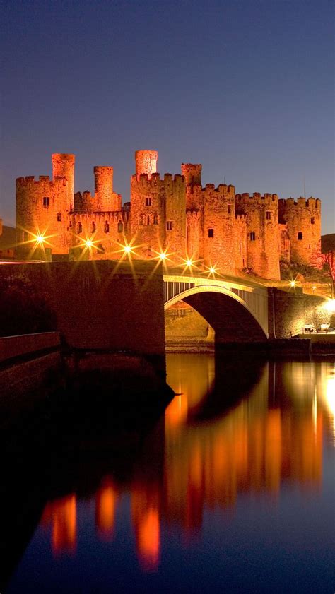 Conwy Castle at Night in Wales, UK