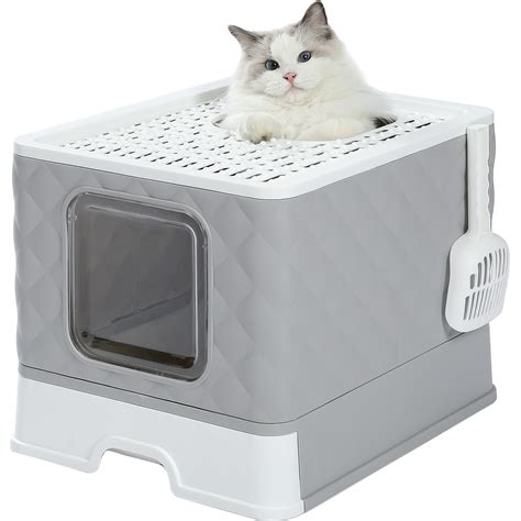 Enclosed Litter Box with Lid, X-Large Foldable Cat Litter Box, Covered Kitty Litter Box, Two-Way ...