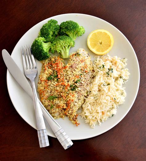 Baked Parmesan Crusted Tilapia with Rice Pilaf and Broccoli - Pepper Delight