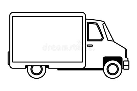 Delivery Van with Container Vehicle Cartoon in Black and White Stock ...