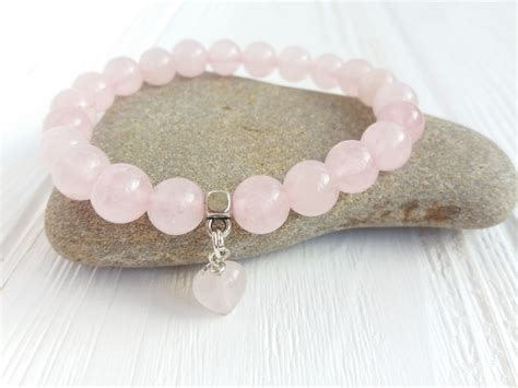 Rose Quartz Bracelet With Charm Stone Heart Charm Bracelet | Etsy