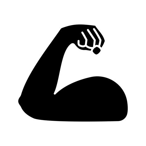 Flexed bicep glyph icon. Silhouette symbol. Strong emoji. Muscle. Bodybuilding, workout. Mans ...