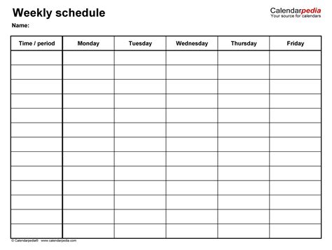 7 Day Weekly Chart Printable - Template Calendar Design